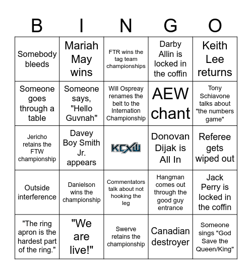 AEW All In: London Games Bingo Card