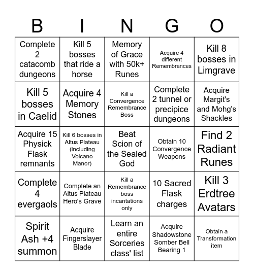 Elden Ring Convergence Bingo Card