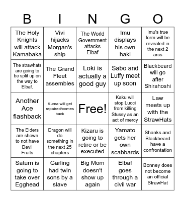 One Piece Bingo Card