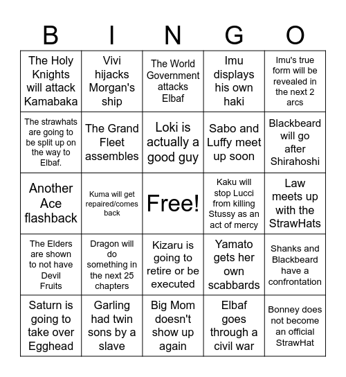 One Piece Bingo Card