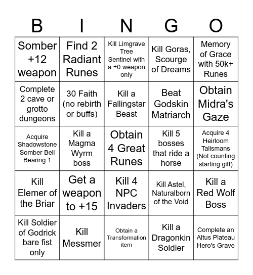 Elden Ring Convergence Bingo Card