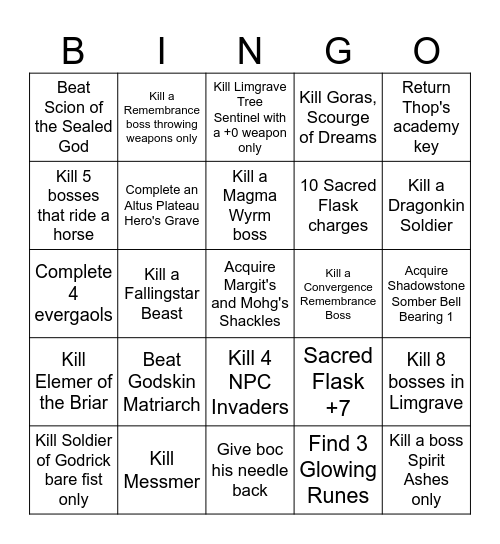 Elden Ring Convergence Bingo Card