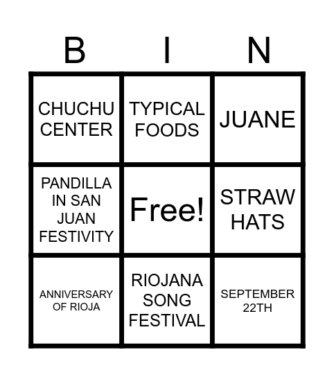 RIOJA CITY Bingo Card