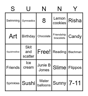 Happy Birthday Sunny! Bingo Card