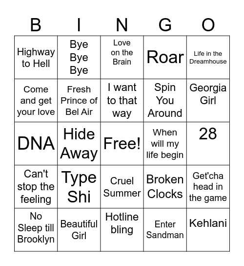 music-bingo-card
