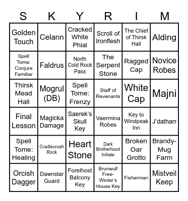 Skyrim Bingo Card