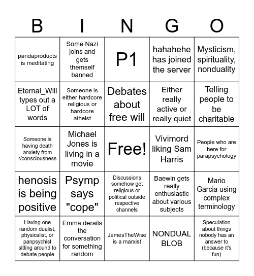 Idealism Discord Bingo Card