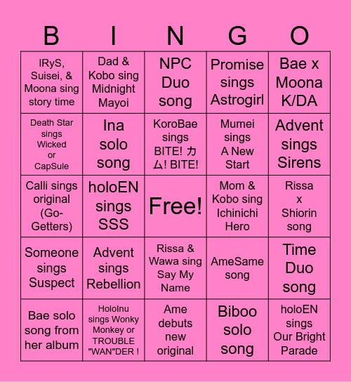 Breaking Dimensions Day 2 Bingo Card