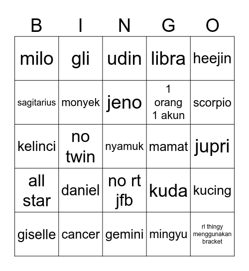 BB00GISELLE Bingo Card