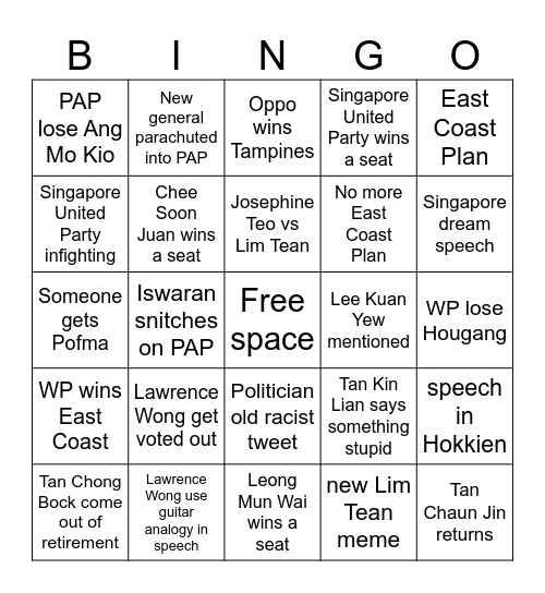 Eventual GE 2024/2025 Bingo Card