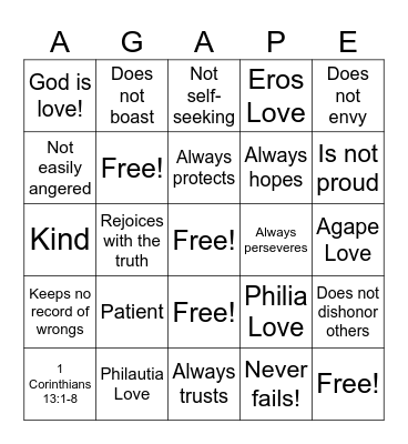 Love Bingo Card