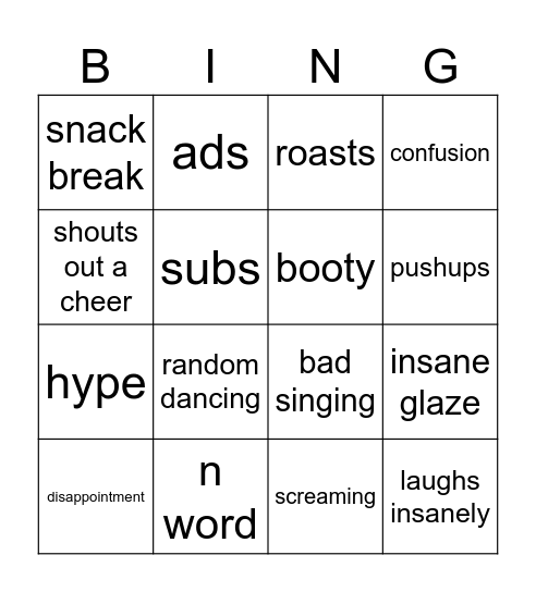 duckydee stream bingo Card