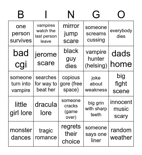 abigail movie bingo Card