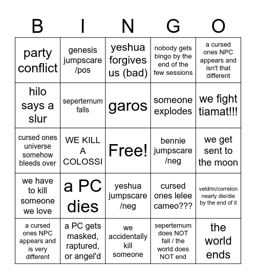 exalted ones bingo Card