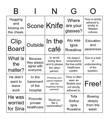 Cultural Bingo Card