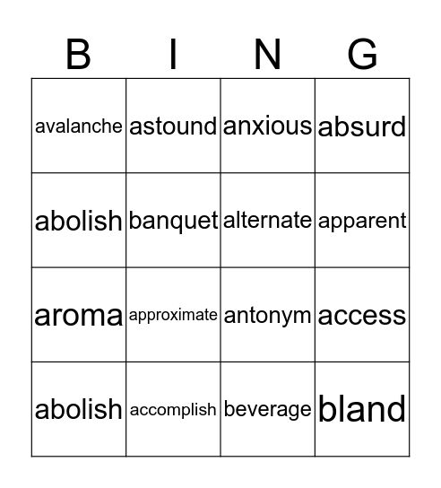 Vocabulary 1 Bingo Card