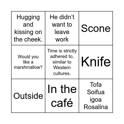 CULTURAL BINGO Card