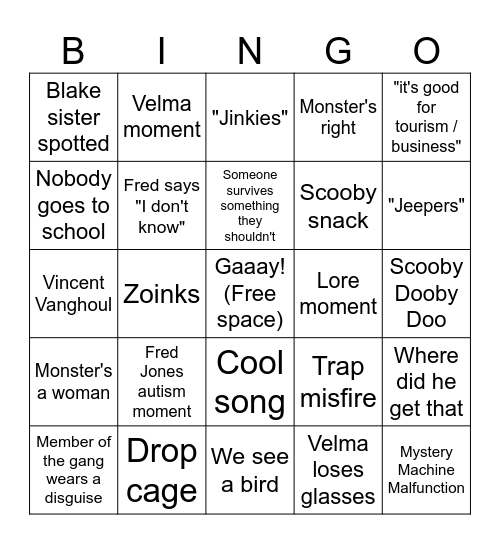 Scoobert Doobert Bingo Card