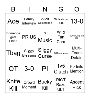 Champs Finals Bingo Card