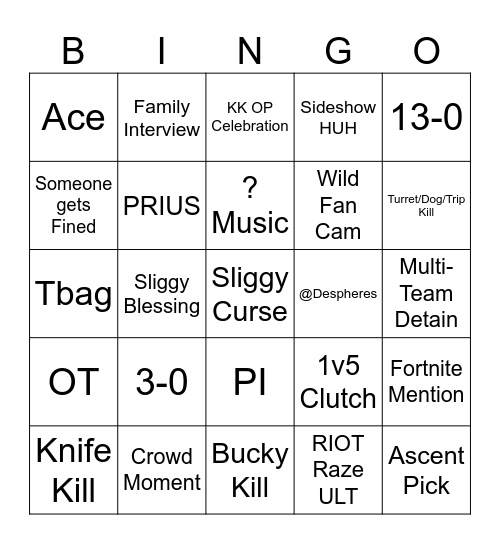 Champs Finals Bingo Card