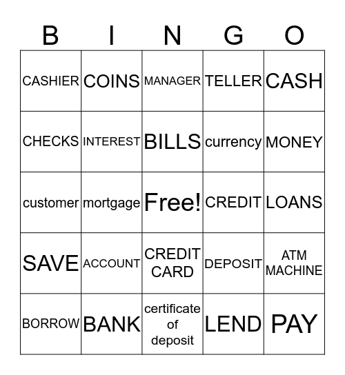 Bankers Bingo Card