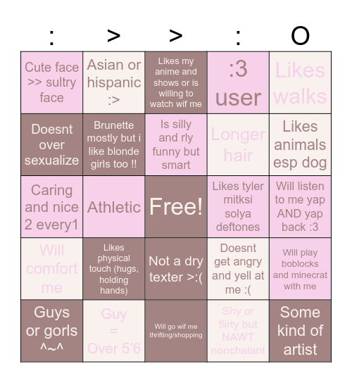 Tinas type !1!1! ^o< Bingo Card