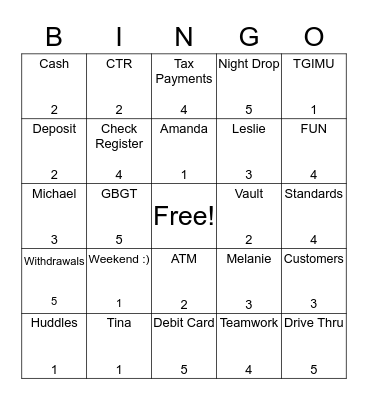 FUN FRIDAY Bingo Card