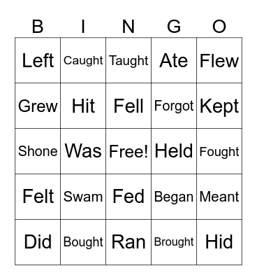 Irregular verbs - bingo Card