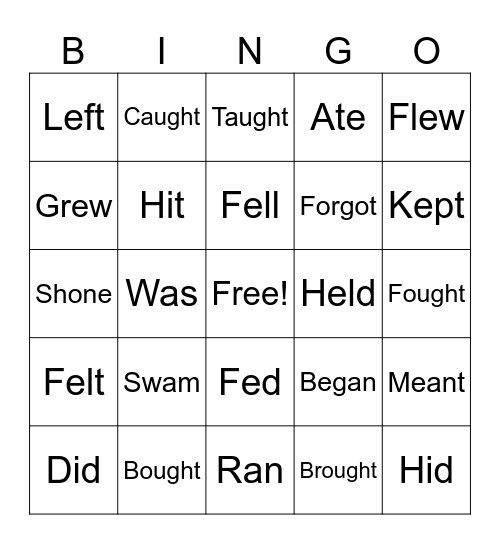 Irregular verbs - bingo Card