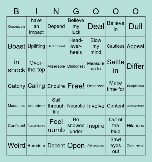 Revision Unit 1 Bingo Card