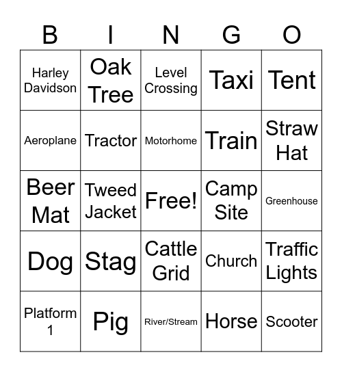 Train, Beer and Bus Tour Bingo Card