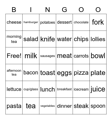 MEAL TIMES Bingo Card