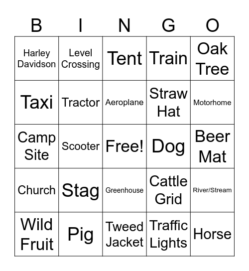 Train, Beer and Bus Tour Bingo Card