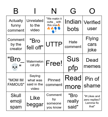 Comments bingo Card
