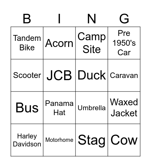 Train, Beer and Bus Tour 1 Bingo Card