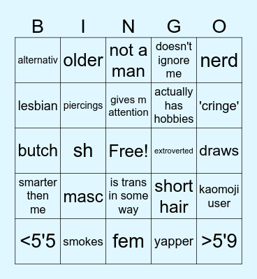 ⋆˚ Mo s type 🐾˖° Bingo Card