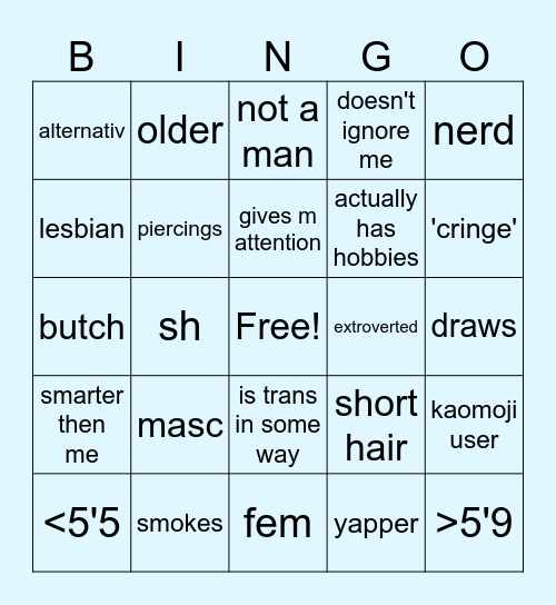 ⋆˚ Mo s type 🐾˖° Bingo Card