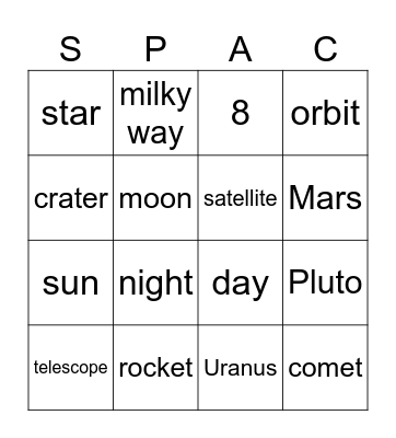 Earth and Space Vocabulary Bingo Card