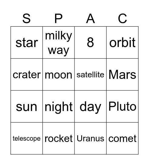 Earth and Space Vocabulary Bingo Card