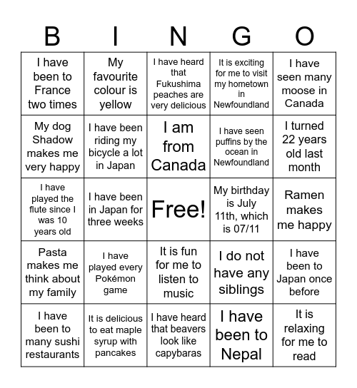 Evan Sensei’s Bingo! Bingo Card