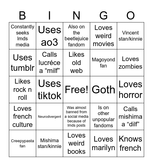 Le Magasin des Suicides Fan Bingo Card