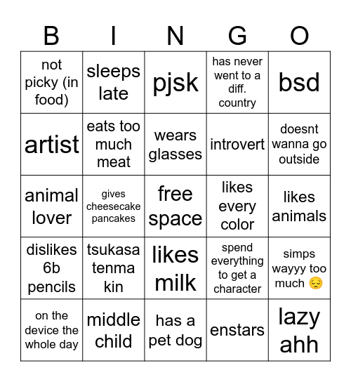 just like me frfr Bingo Card