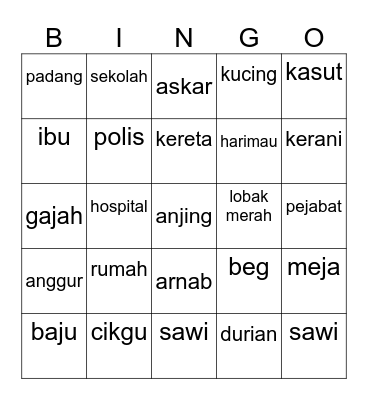 KATA NAMA AM Bingo Card