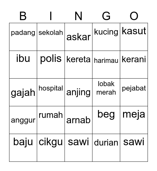 KATA NAMA AM Bingo Card