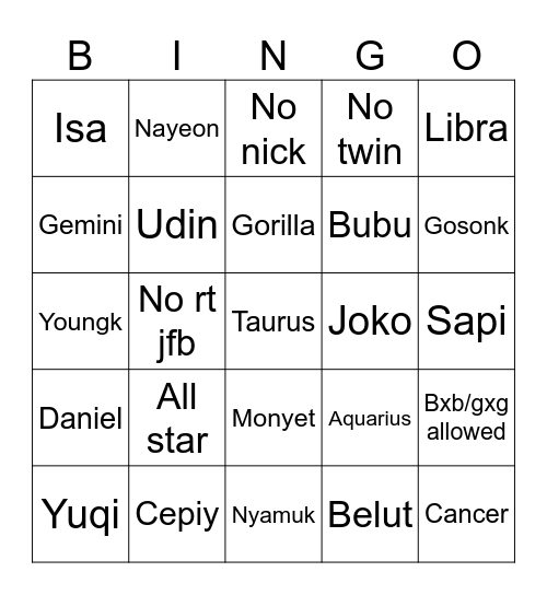 Wonbin’s Bingo Card
