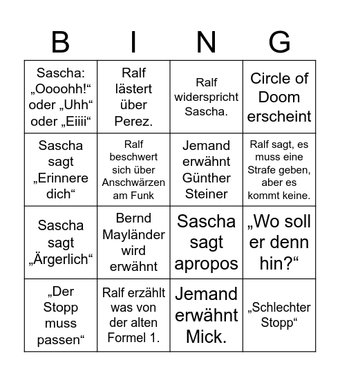 Frank und Saris Bingo Card