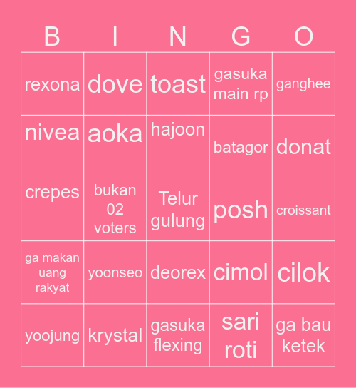 Yoojung bingo Card