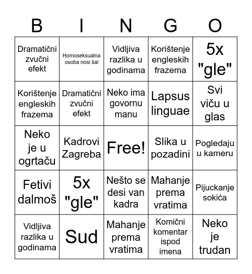 Krv nije bingo Card