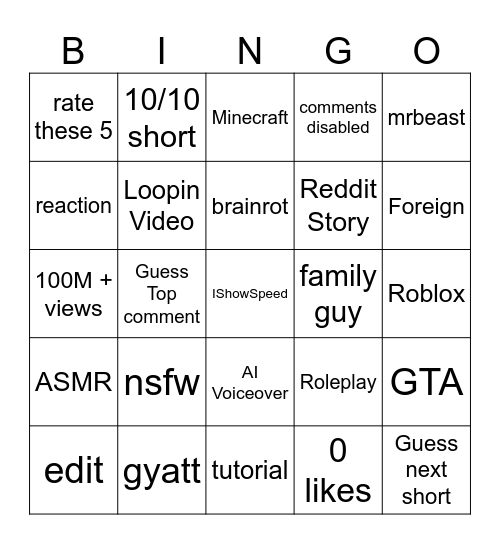 Untitled Bingo Card