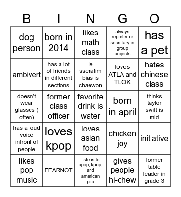 how similar are you to me? Bingo Card